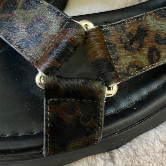 Aerosoles Wave Sandal in Green Leopard Calf Hair Sandals - Picture 3 of 8